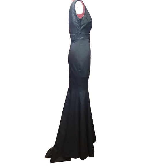 John Paul Ataker Formal Gown Black Snake Texture Satin Cutouts Mermaid 2 - Picture 5 of 11